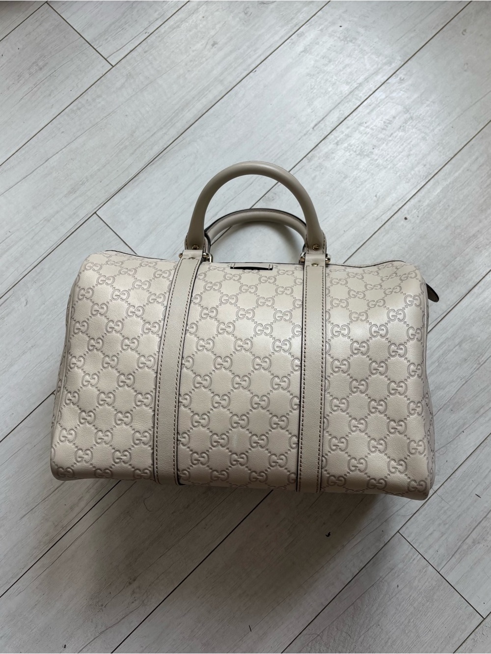 Gucci Cream Monogram Leather Duffel Bag